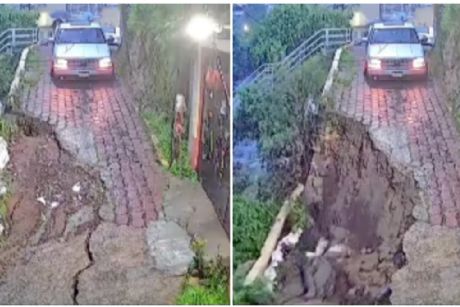 Así se derrumbó media calle en la alcaldía Álvaro Obregón por las fuertes lluvias: VIDEO