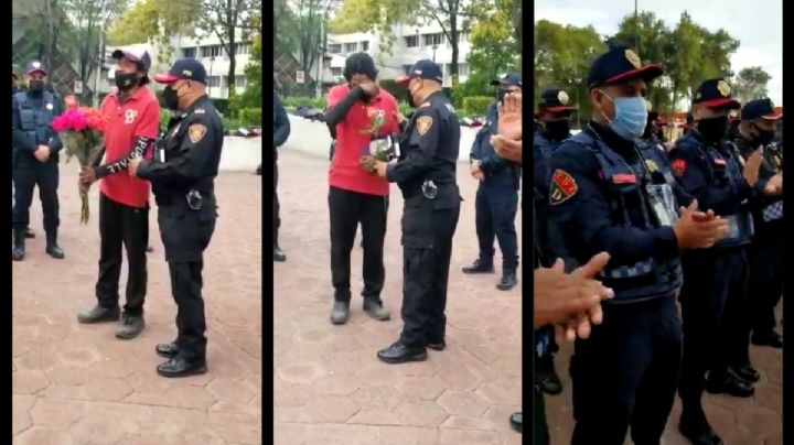Cada año, un hombre agradece con rosas a elementos de la Policía en CDMX por haber encontrado a su hija: VIDEO