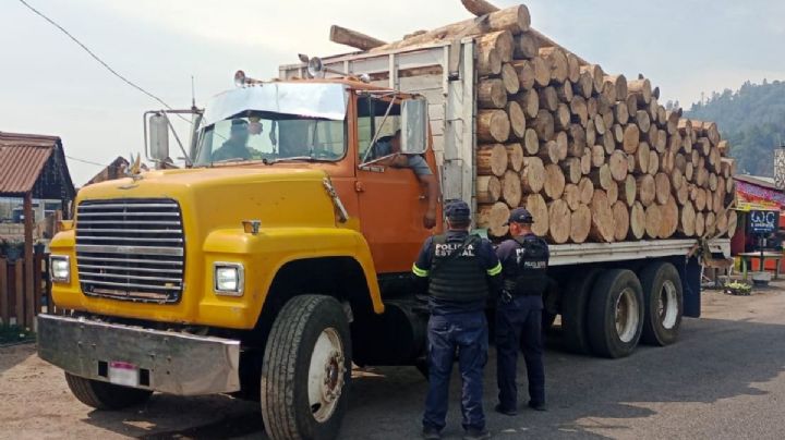 Detienen a 5 por trasladar madera presuntamente ilegal en Ocuilan, Estado de México