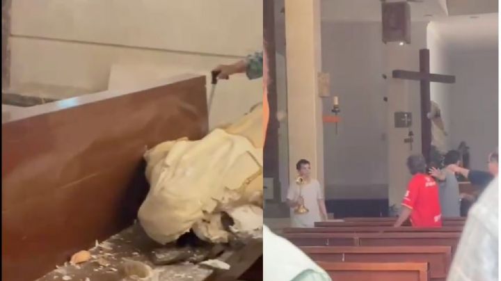 VIDEO: ¡Como de película! Hombre irrumpe en misa y causa destrozos frente a feligreses