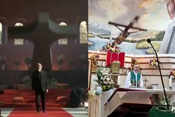 ¿Predicción o coincidencia? Comparan muerte de padre aplastado por una cruz, con escena de película de terror | VIDEO