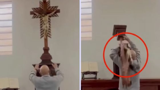 Terror en iglesia: sacerdote sobrevive a la caída de una cruz luego de la muerte del padre Patricio Sánchez durante misa