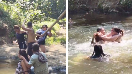 Foto de: Mujer encuentra a su esposo nadando con la amante en un río y se agarran a golpes en el agua | VIDEO VIRAL