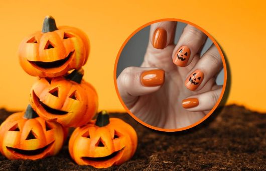 Uñas con diseño de calabaza para usar en las fiestas de Halloween