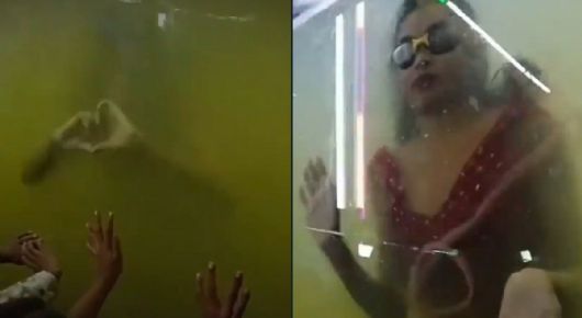 “Sirena” actúa en un tanque de agua verde y genera críticas | VIDEO