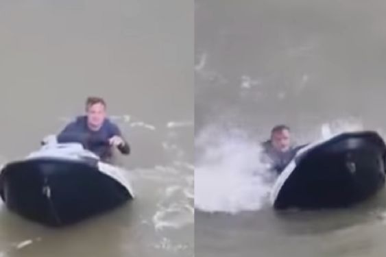 Foto de: Hombre queda a la deriva durante 3 horas en agitado mar, tras accidente en su moto acuática | VIDEO