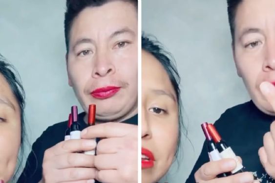 Mujer promociona sus labiales indelebles en su propio esposo y su reacción al darse cuenta se vuelve viral | VIDEO