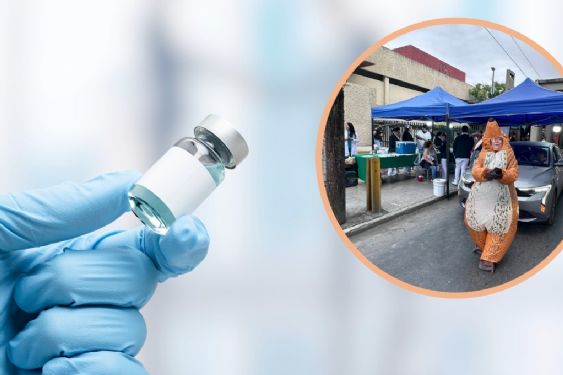 Con botarga de reno y "toda la actitud" trabajadora del IMSS invita a la población a vacunarse | VIDEO