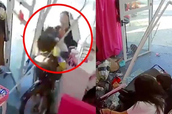 Foto de: Adolescentes de 14 años que viajaban en moto sin casco, pierden el control y se estrellan contra un local | VIDEO