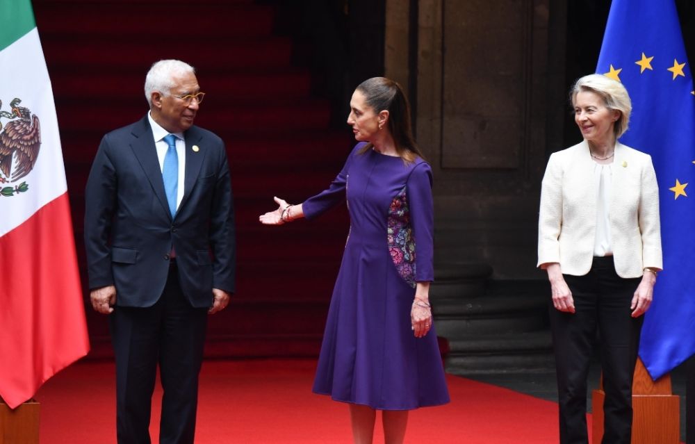 Claudia Sheinbaum recibe a Ursula Von Der Leyen y Antonio Costa en Palacio Nacional