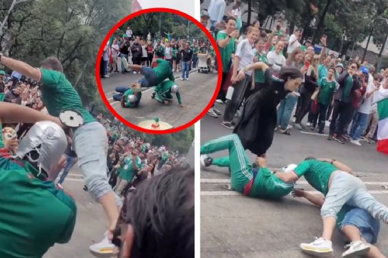 Aficionados protagonizan escena de lucha libre en público y turistas se les unen con una plancha | VIDEO