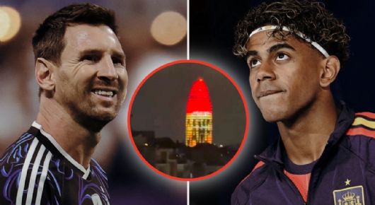 ¿Celebración anticipada? Famosa torre en Barcelona se ilumina con la palabra "campeones" antes del Argentina vs España |