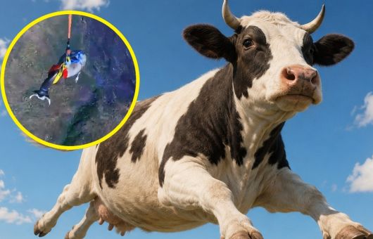 Rescatan a una vaca por vía aérea y el impresionante momento queda captado en VIDEO