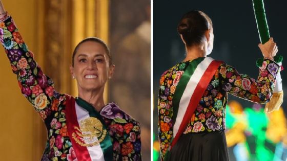 Claudia Sheinbaum utiliza vestido con bordado artesanal de Oaxaca durante Grito de Independencia 2026