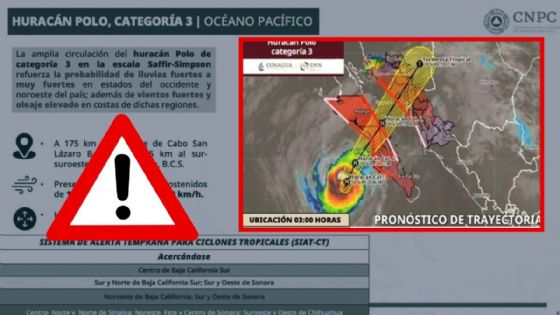 Foto de: Huracán Polo categoría 3 va rumbo a Baja California Sur; prevén fuertes lluvias para la tarde de hoy